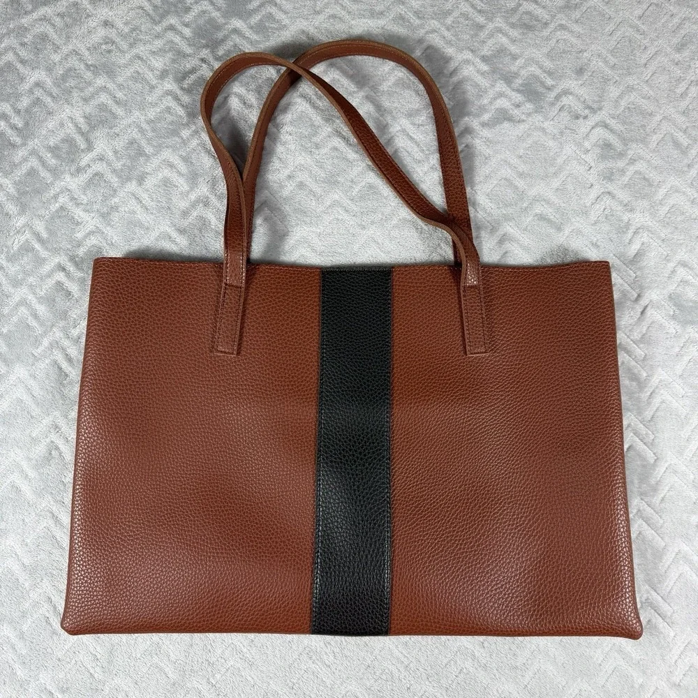 Vince Camuto: Large‎ Vegan Leather Tote Bag Carryall with a Black Stripe